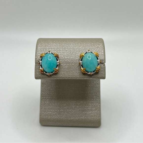 Gems en Vogue Blue Gemstone Stud Earrings - Picture 1 of 4